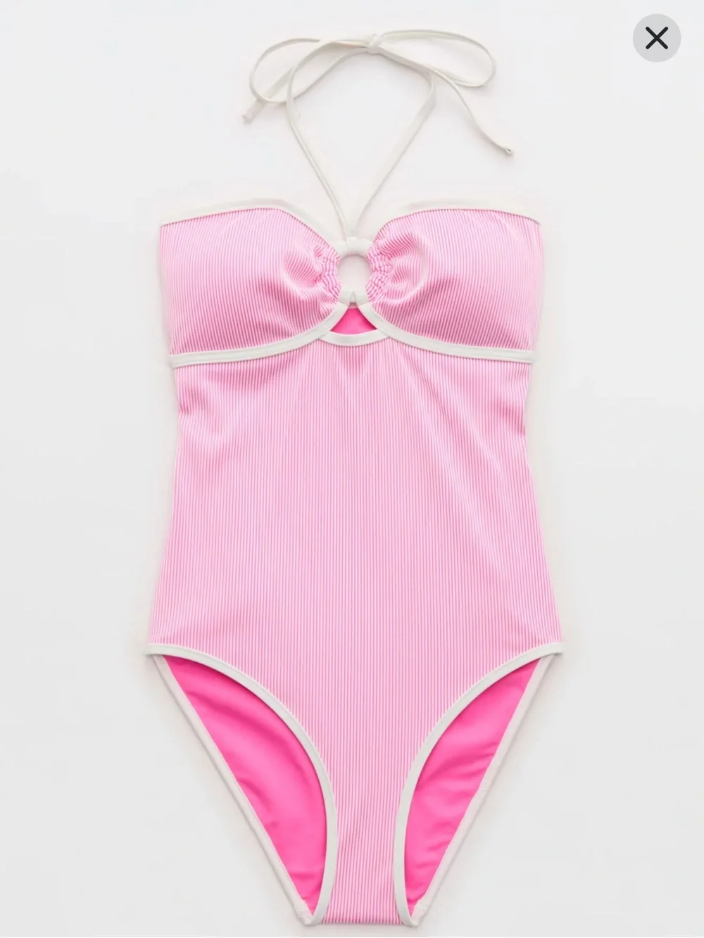 Aerie Ribbed Bandeau Halter One Piece Swimsuit